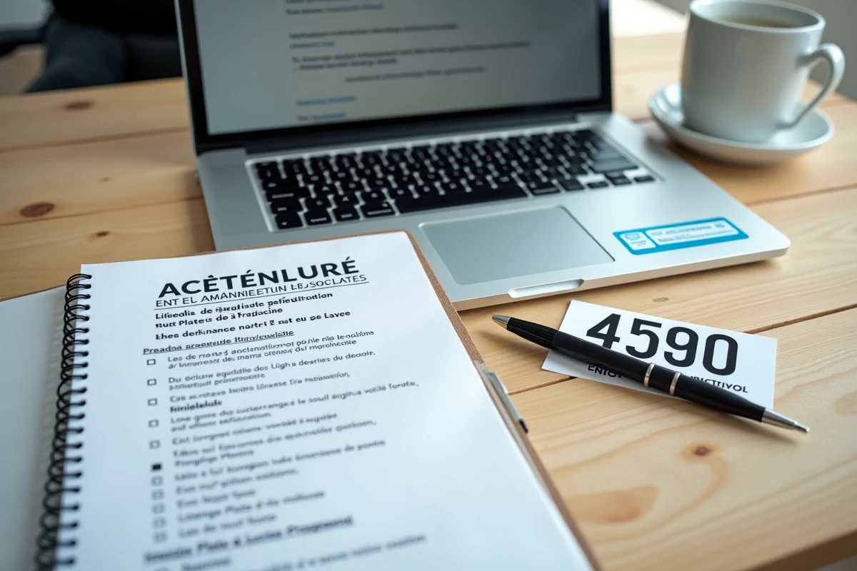 Bureau administratif avec ordinateur et documents réglementaires sur les plaques d'immatriculation noires en France