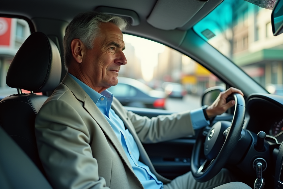 Homme chauffeur de taxi en ville regardant par la fenêtre