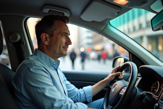 Conducteur de taxi homme au volant en ville