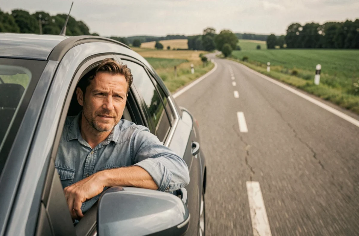 Conducteur sur une route nationale gratuite en France, évitant l'autoroute à péage pour réduire son budget carburant