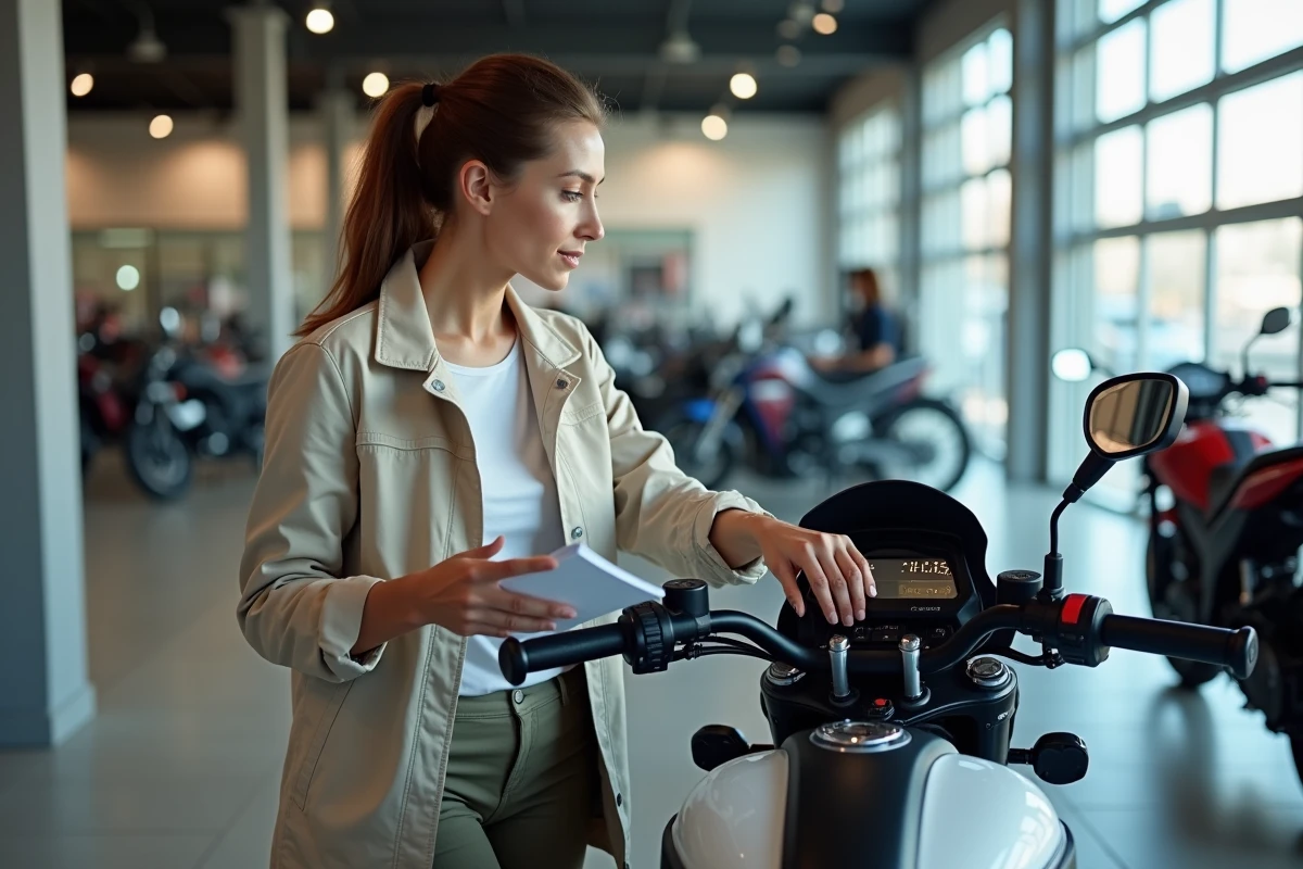 Femme examinant le tableau de bord d