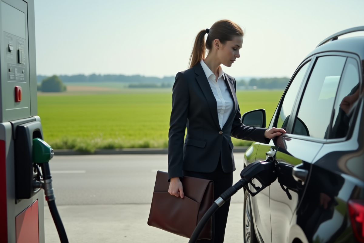 Jeune femme faisant le plein d