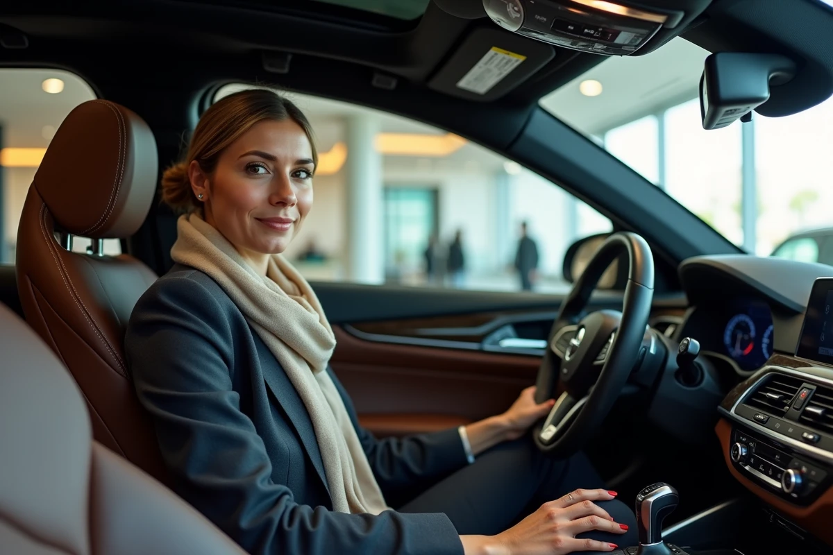 Femme en intérieur de voiture haut de gamme