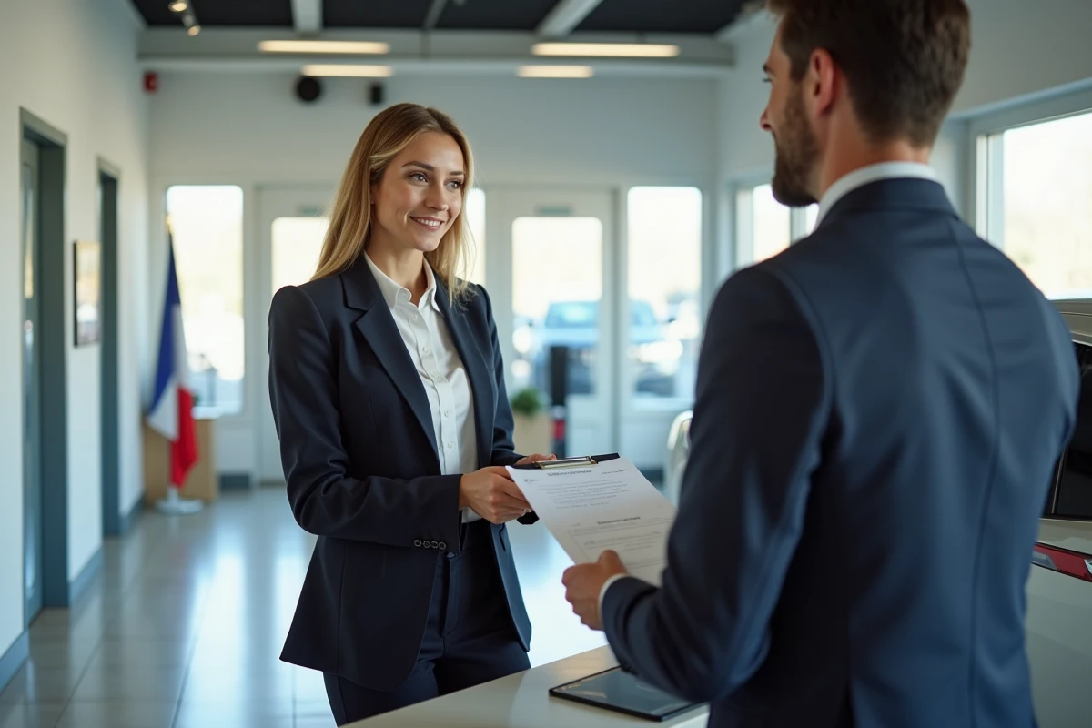 Femme enregistrant sa voiture &eacute;lectrique dans un bureau public