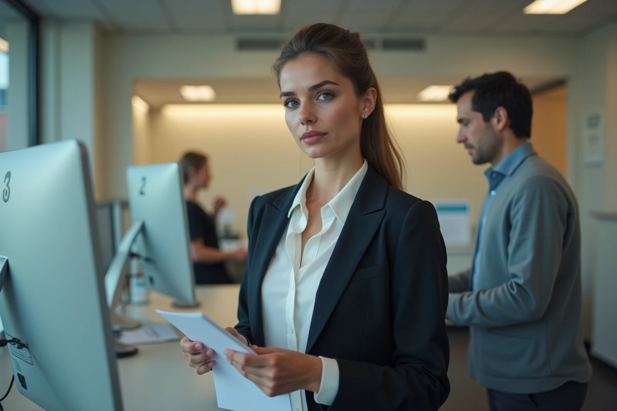 Femme déposant des documents à un guichet de préfecture pour son permis de conduire