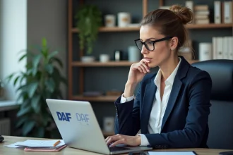 Femme professionnelle examinant des logos DAF sur son ordinateur