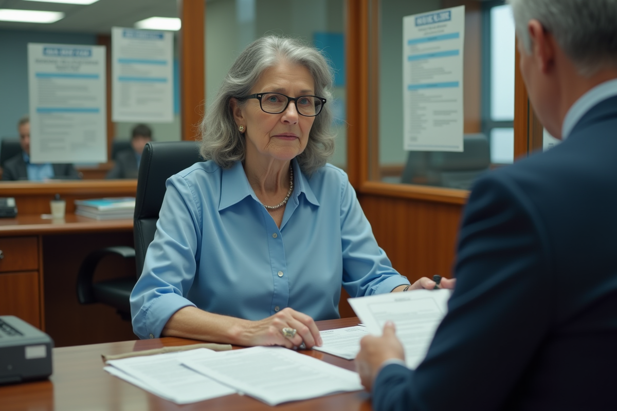 Femme d'âge moyen remettant son permis à un agent administratif