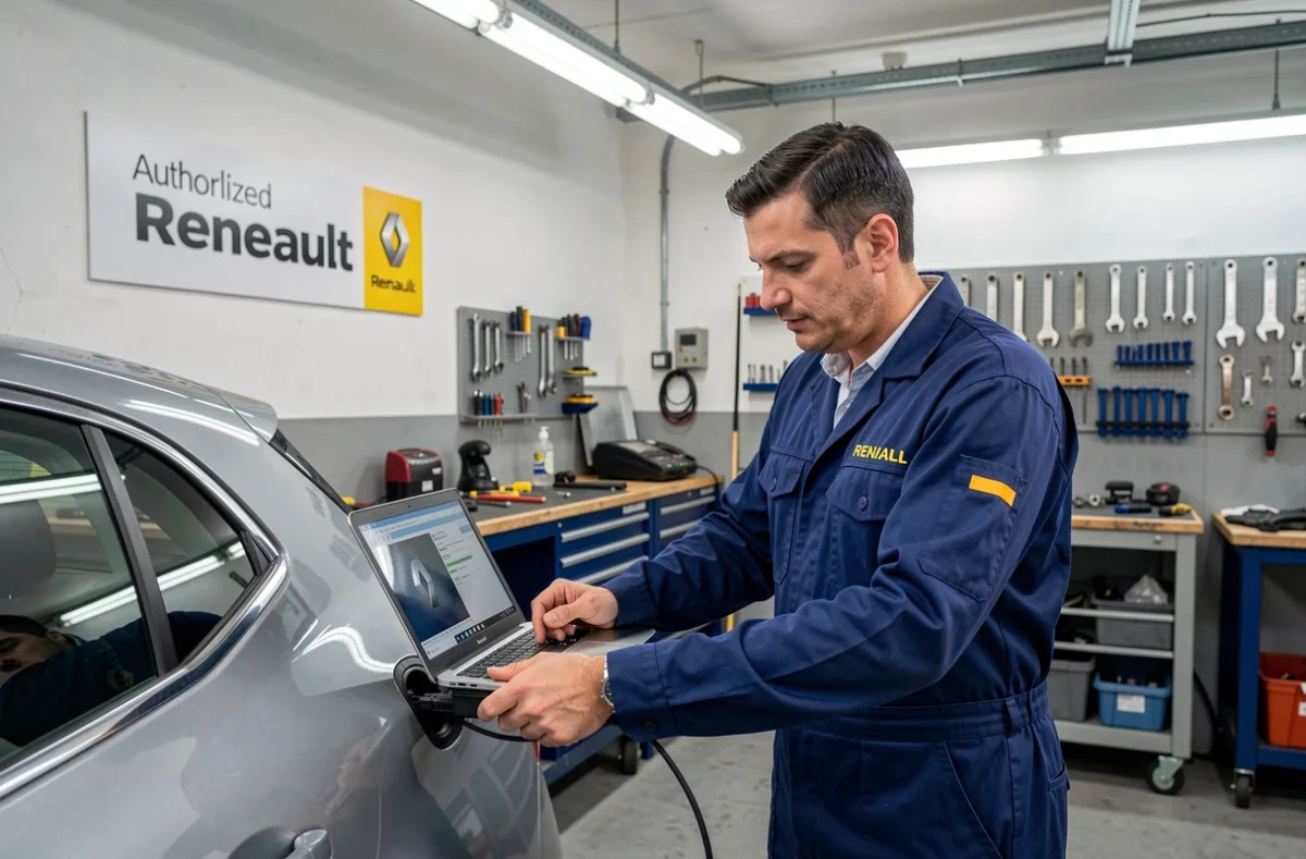 Technicien réalisant un diagnostic électronique sur une Renault au Garage Conception Renault Marseille 5e