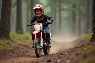 Garçon de 12 ans en motocross dans la forêt
