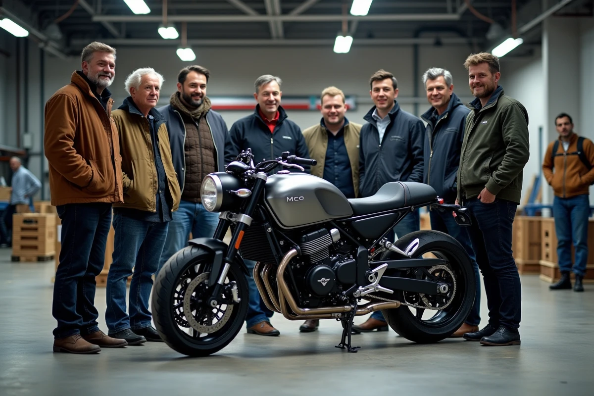 Groupe de VIP découvrant un prototype de moto à Milan