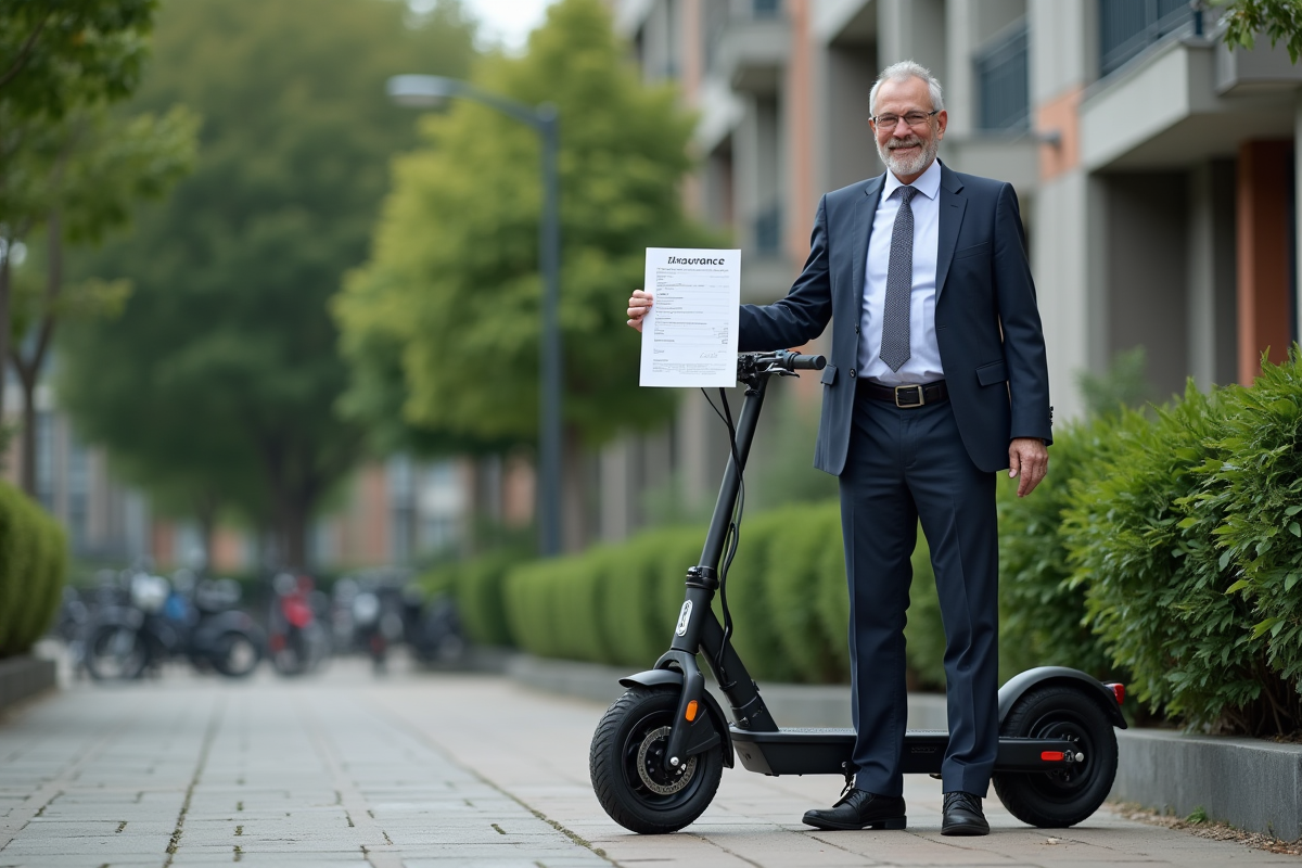 Homme d affaires avec certificat scooter électrique