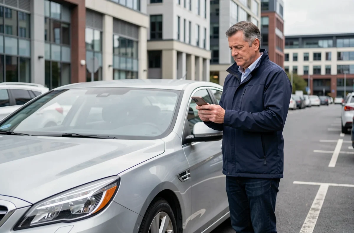 Homme consultant son téléphone pour résilier son assurance auto en ligne selon la loi Hamon