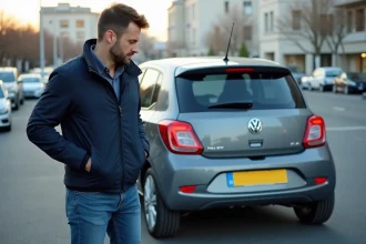 Homme examinant une nouvelle plaque d'immatriculation française