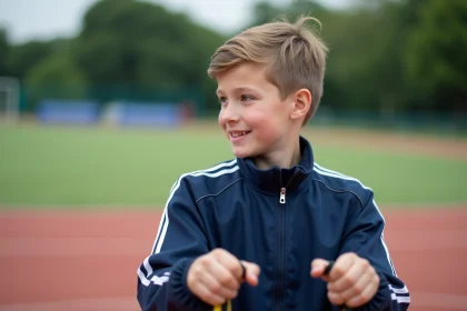 Jeune garçon en tenue de sport avec bande de résistance