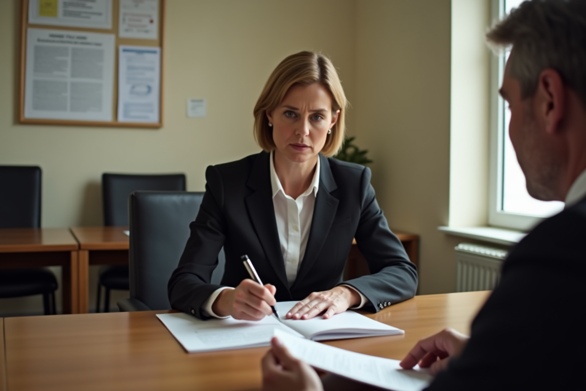 Femme signant documents dans bureau municipal