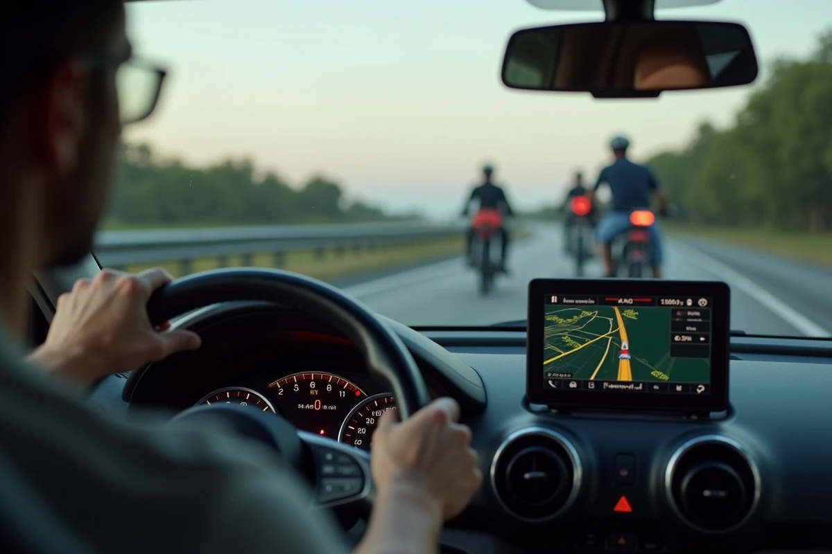 Tableau de bord d'une voiture avec jauge de carburant lors d'un trajet avec porte-vélo attelage