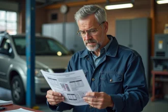 Technicien automobile examinant un schéma de fusible BPGA