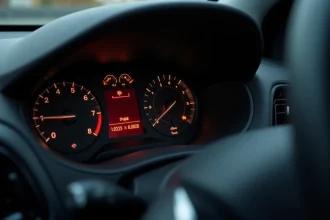 Voyants du tableau de bord d'une Peugeot 208 allumés après révision, signaux d'alerte moteur et batterie visibles
